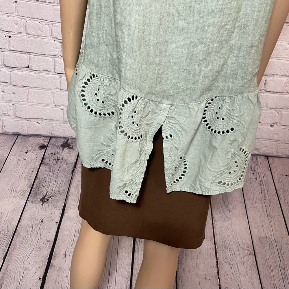 NWT New Terzo Millennio Sage Eyelet-trim Linen Top Made in Italy Size L - Picture 10 of 11